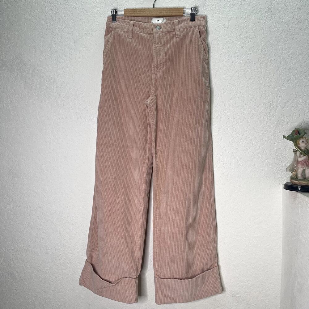 7 For All Mankind Easy Trouser Womens 26 NWT Pink Corduroy Wide Leg Cuffed